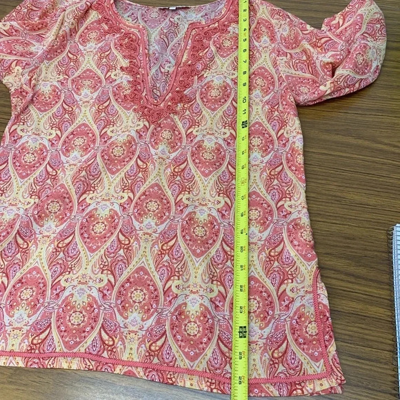 Rose & Thyme Tunic‎ Top Woman Medium Abstract Print Embroidery 100% Cotton K2 - Picture 8 of 10